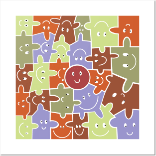 Colorful Smiley Face Puzzle Pieces Posters and Art